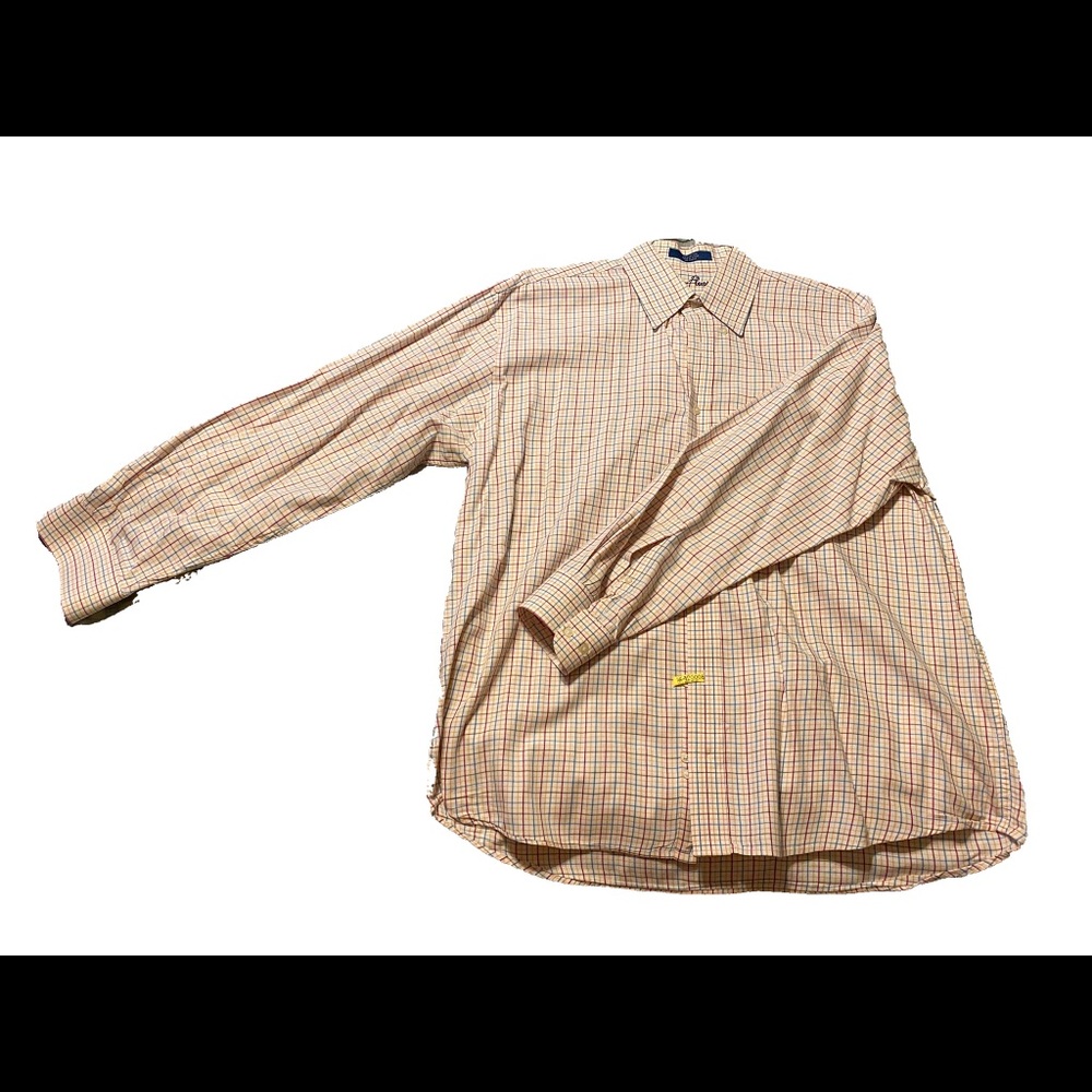 Alan Flusser. White with orange, blue, purple and brown stripes.